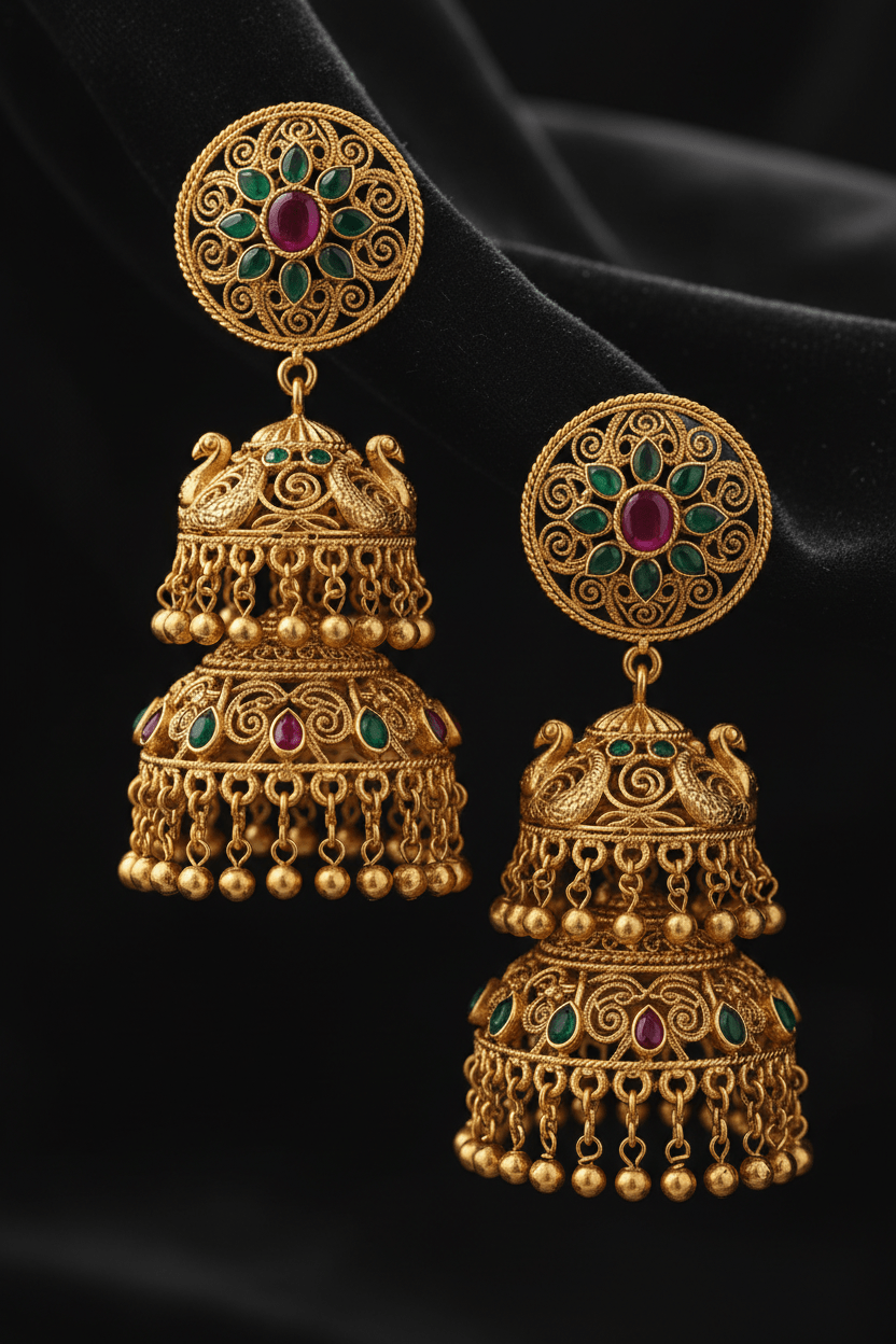 Madurai’s Finest: Exploring the Traditional 'Jhumri' Textured Jhumkas - 925 Silver Jewelery