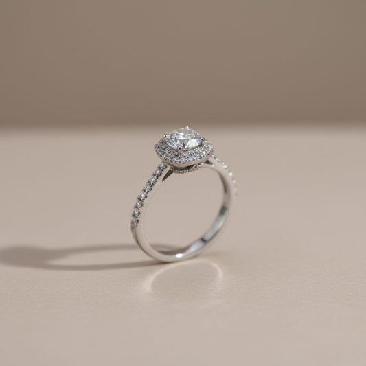 Radiant Halo Zircon Silver Ring