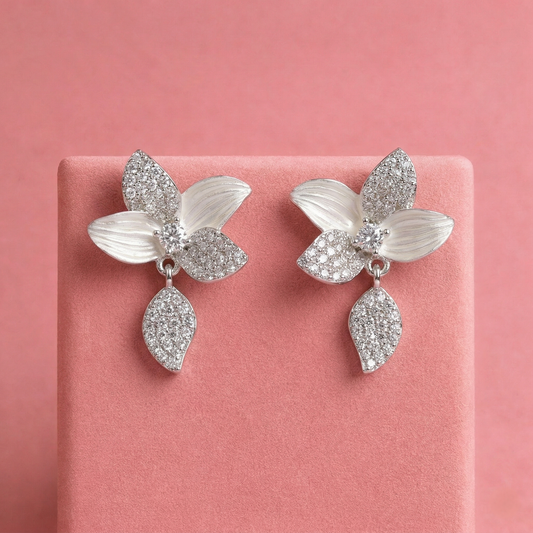 Lustre Petal Drop Earrings in Silver Elegance