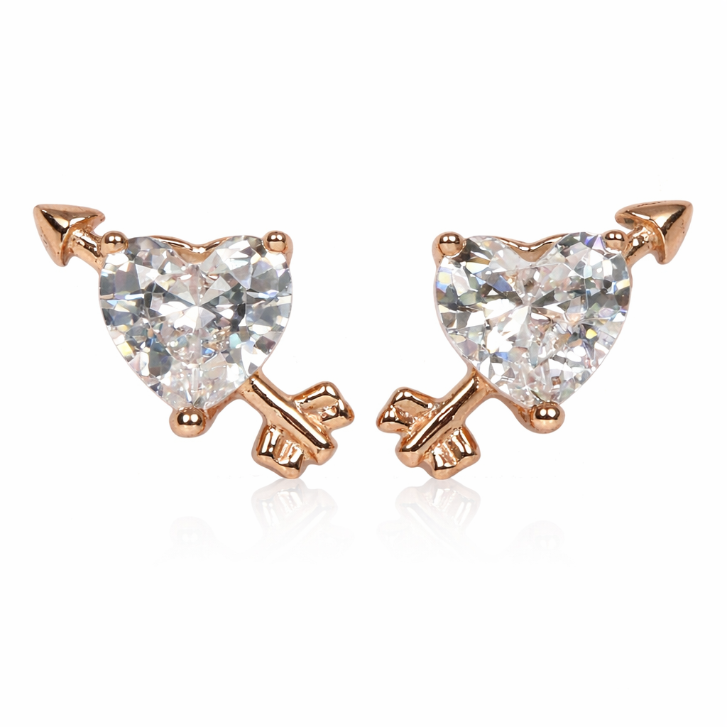 Cupid’s Secret – Heart Crystal & Key Rose Gold Stud Earrings