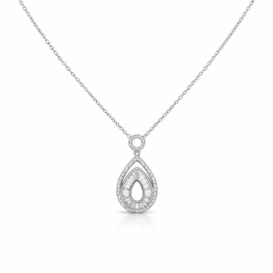 Elegant Teardrop Halo Diamond Pendant Necklace in White Finish