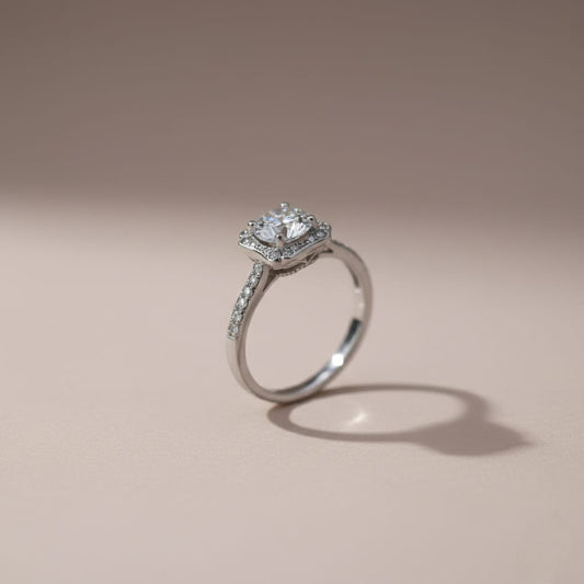 Sterling Silver Round-Cut Halo Ring