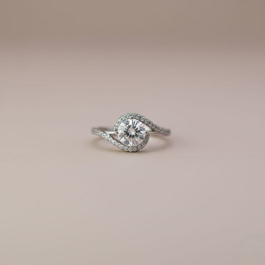 Sterling Silver Swirl Solitaire Ring with Simulated Crystal