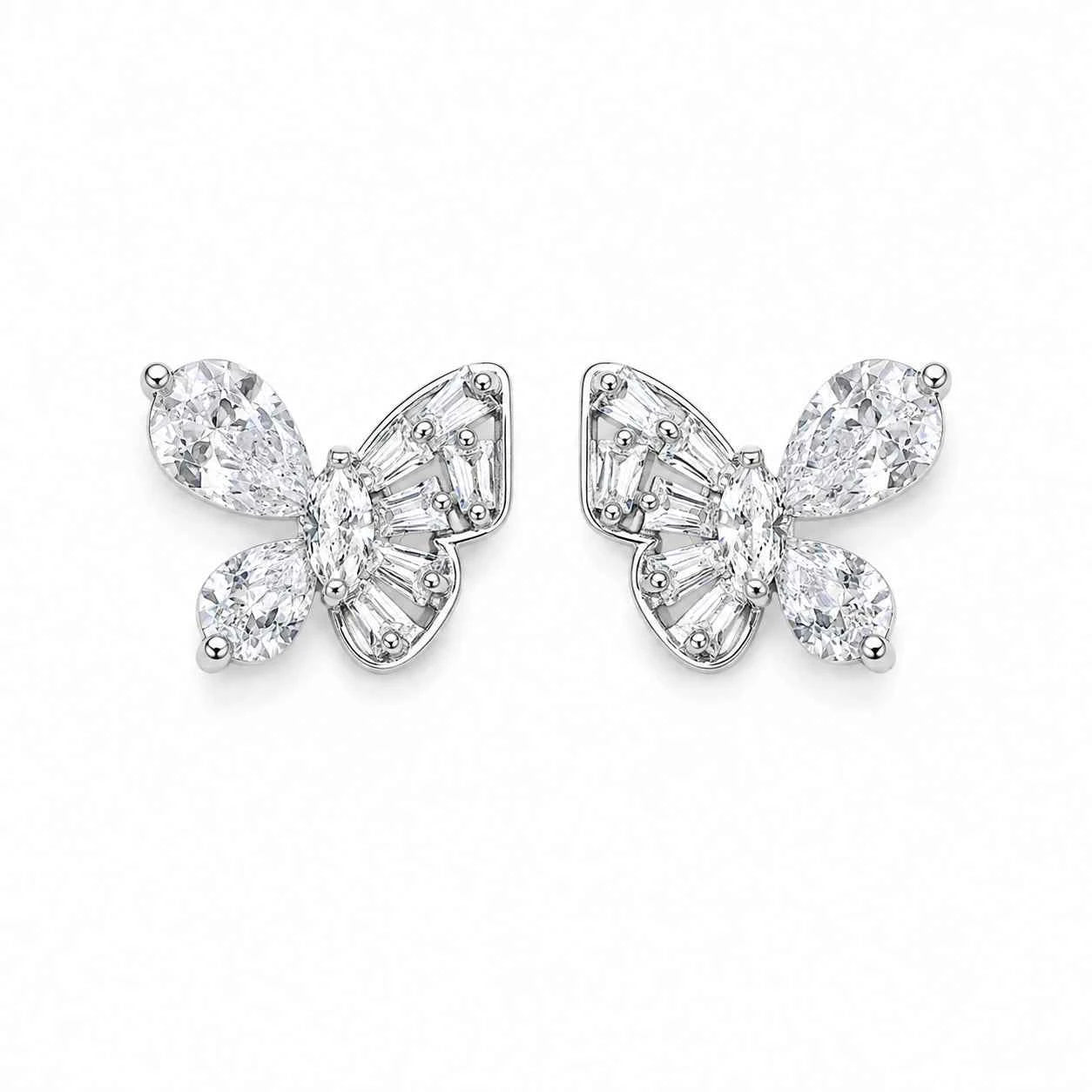Butterfly stud earrings in 925 silver with sparkling crystal stones
