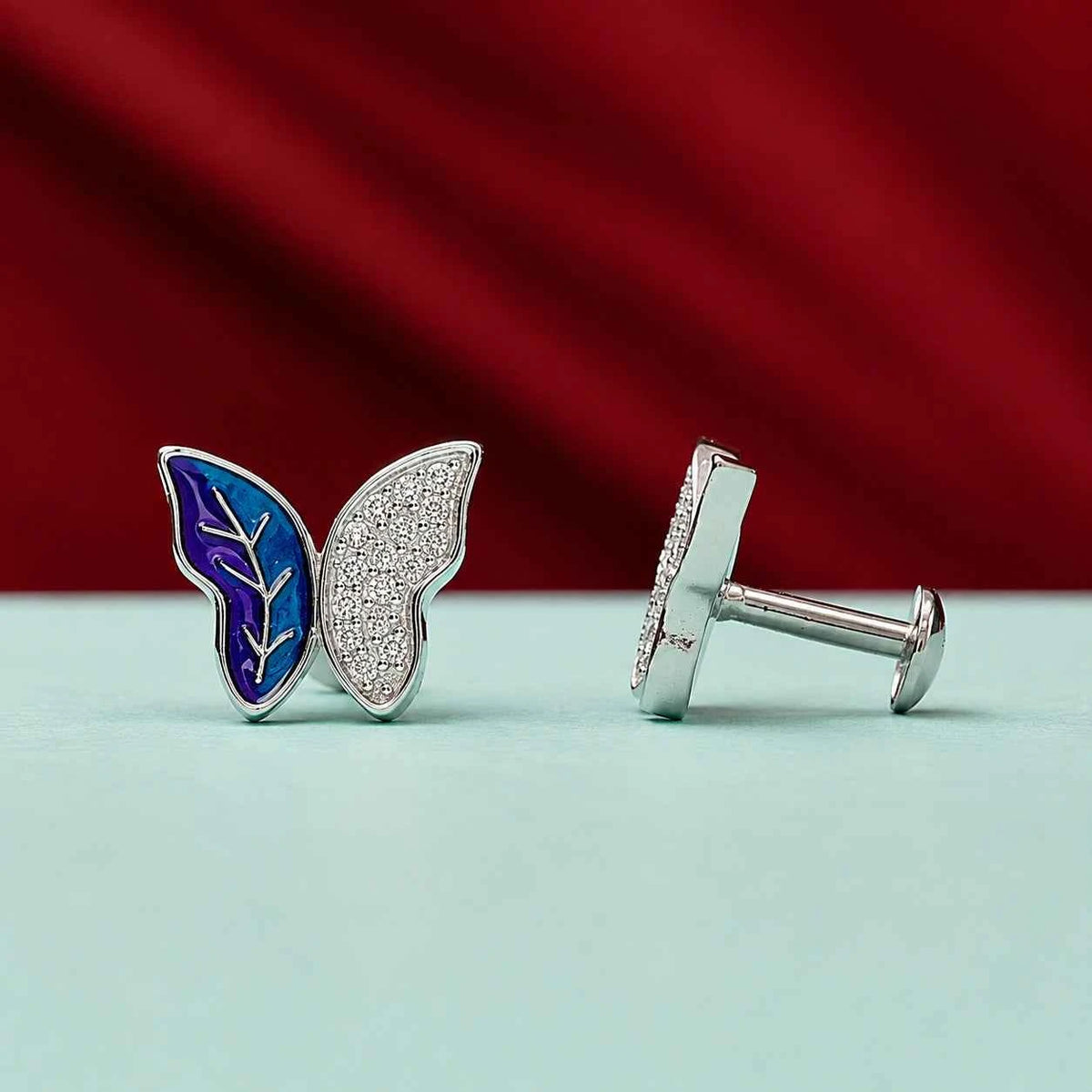 Blue Enamel Butterfly Studs