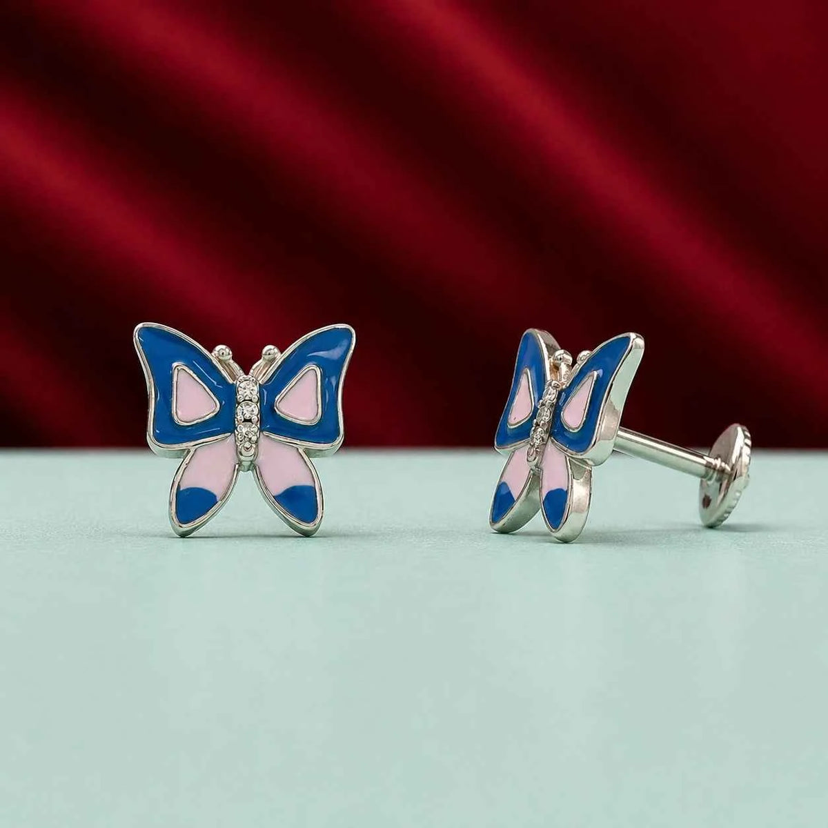 Blue & Pink Butterfly Stud Earrings