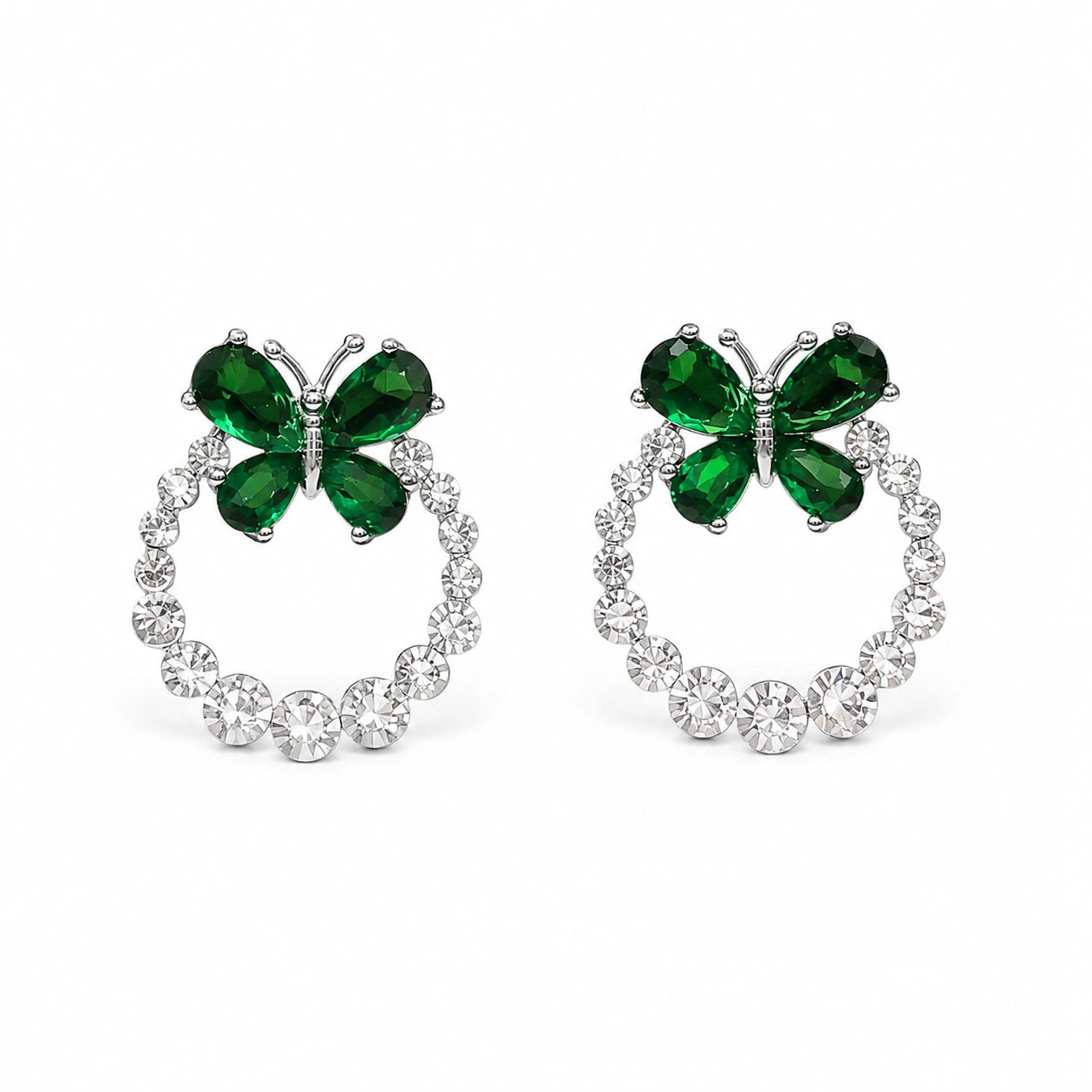 Butterfly Crystal Hoop Stud Earrings