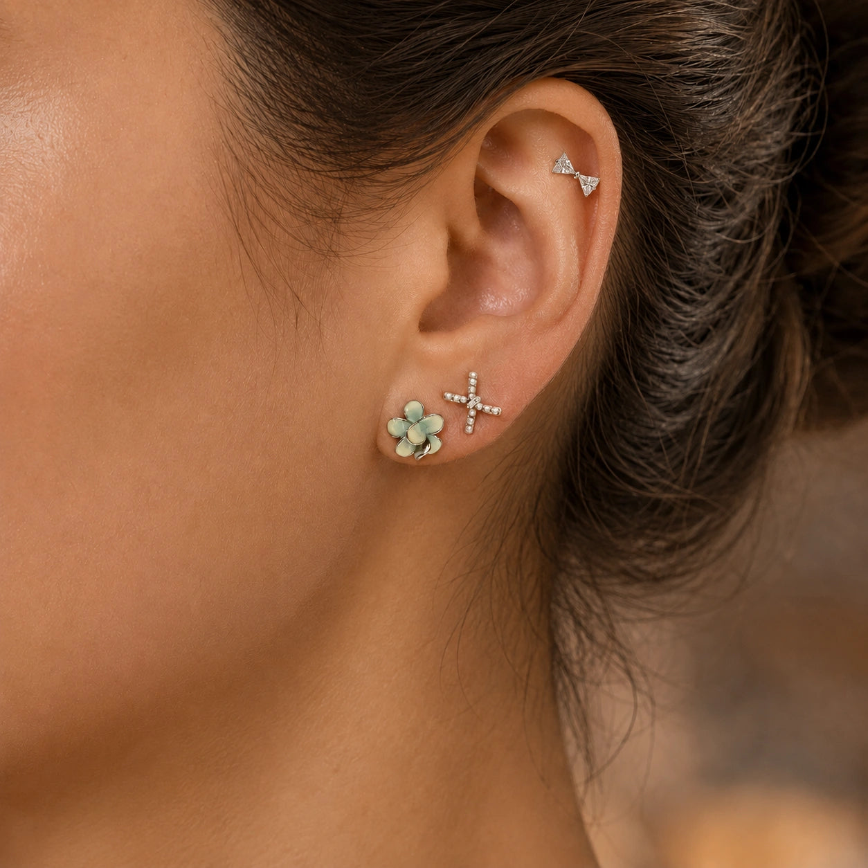 Floral & Ribbon CZ Stud Set
