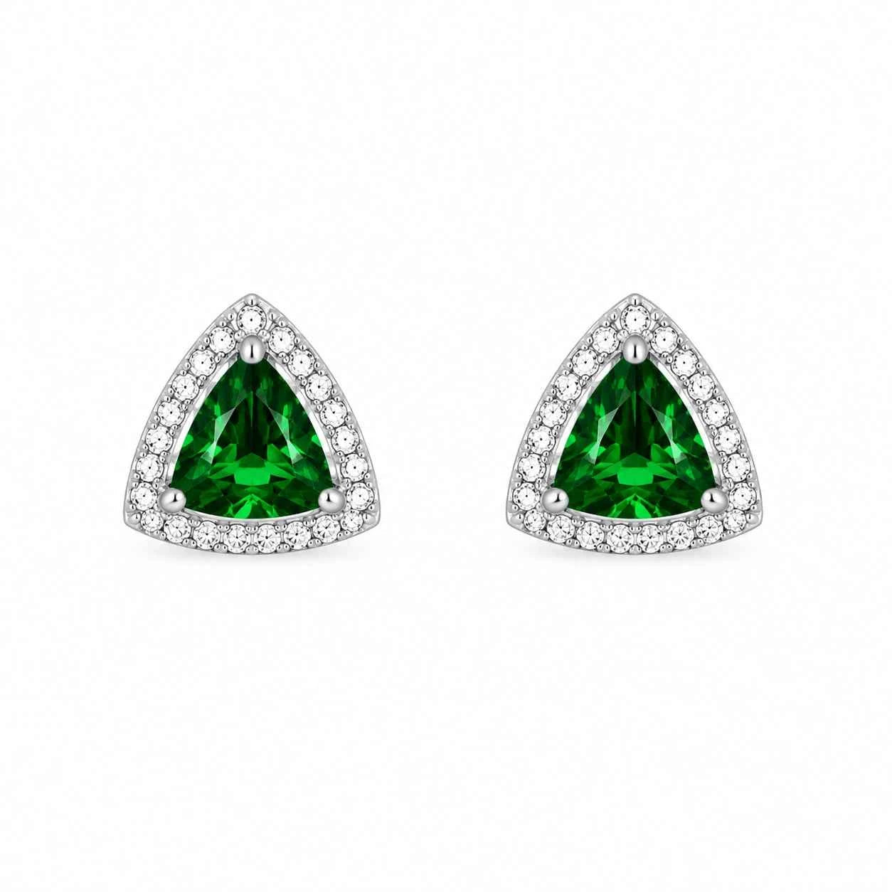 Pair of green teardrop halo stud earrings with sparkly crystal borders