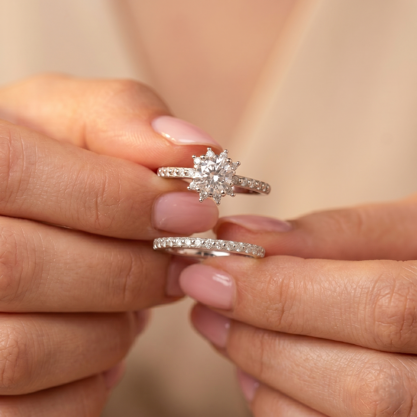 Classic Sterling Silver Zirconia Halo Ring Set for Women |