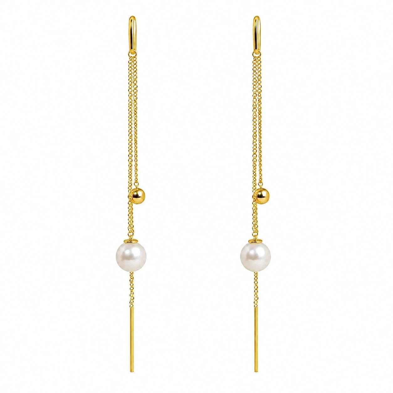 Gold Pearl Chain Drop Earrings