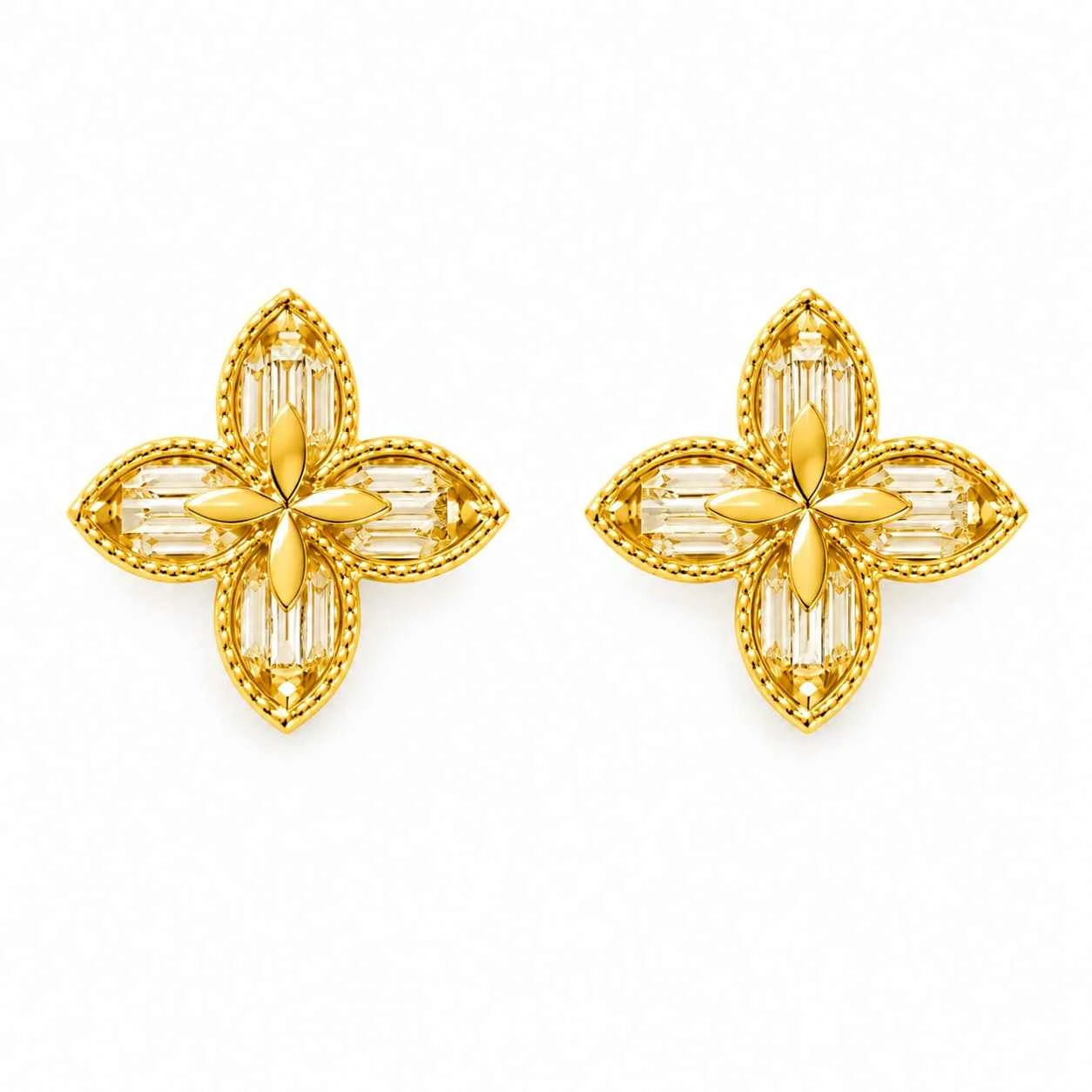 Golden Blossom Floral Stud Earrings