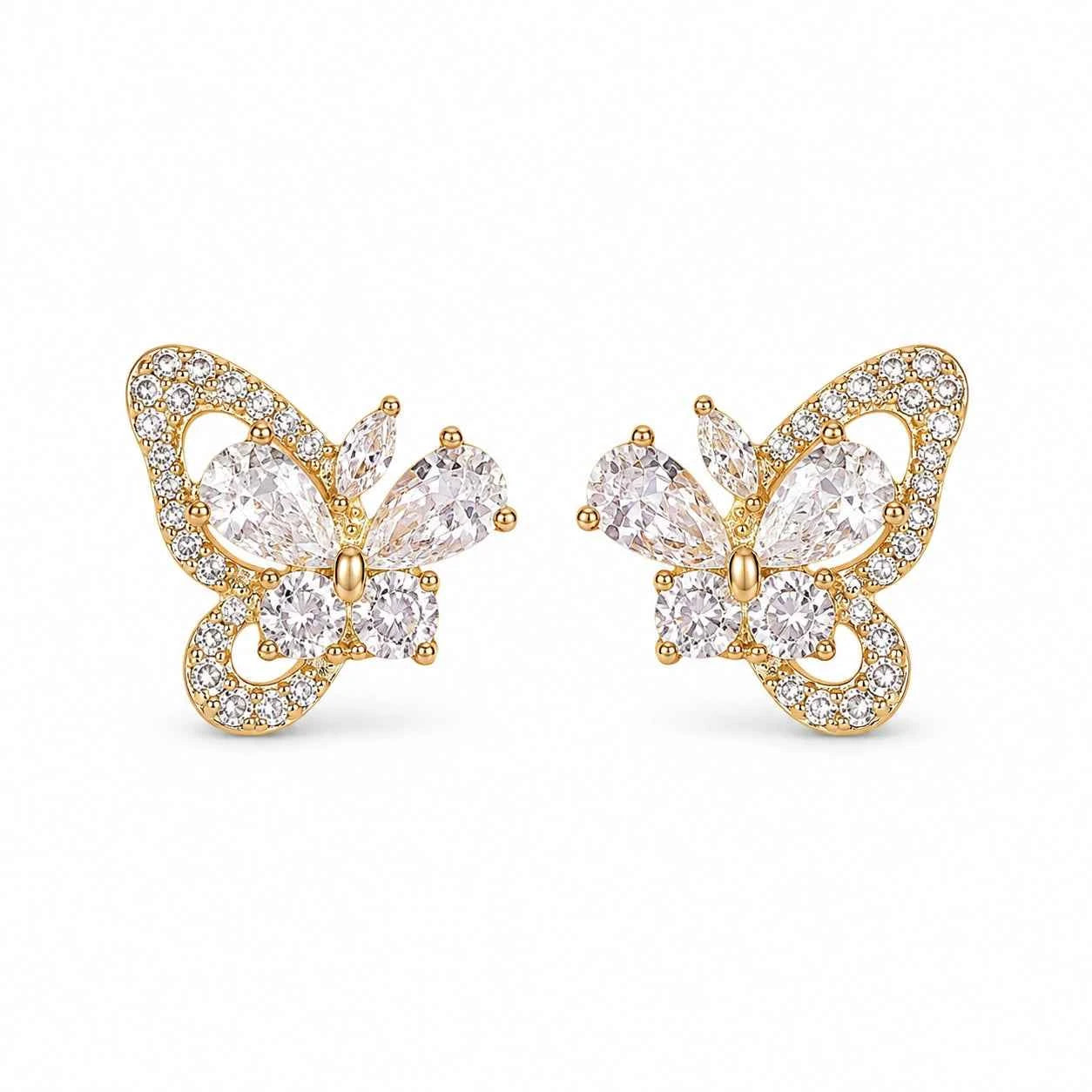 Golden Butterfly Crystal Stud Earrings