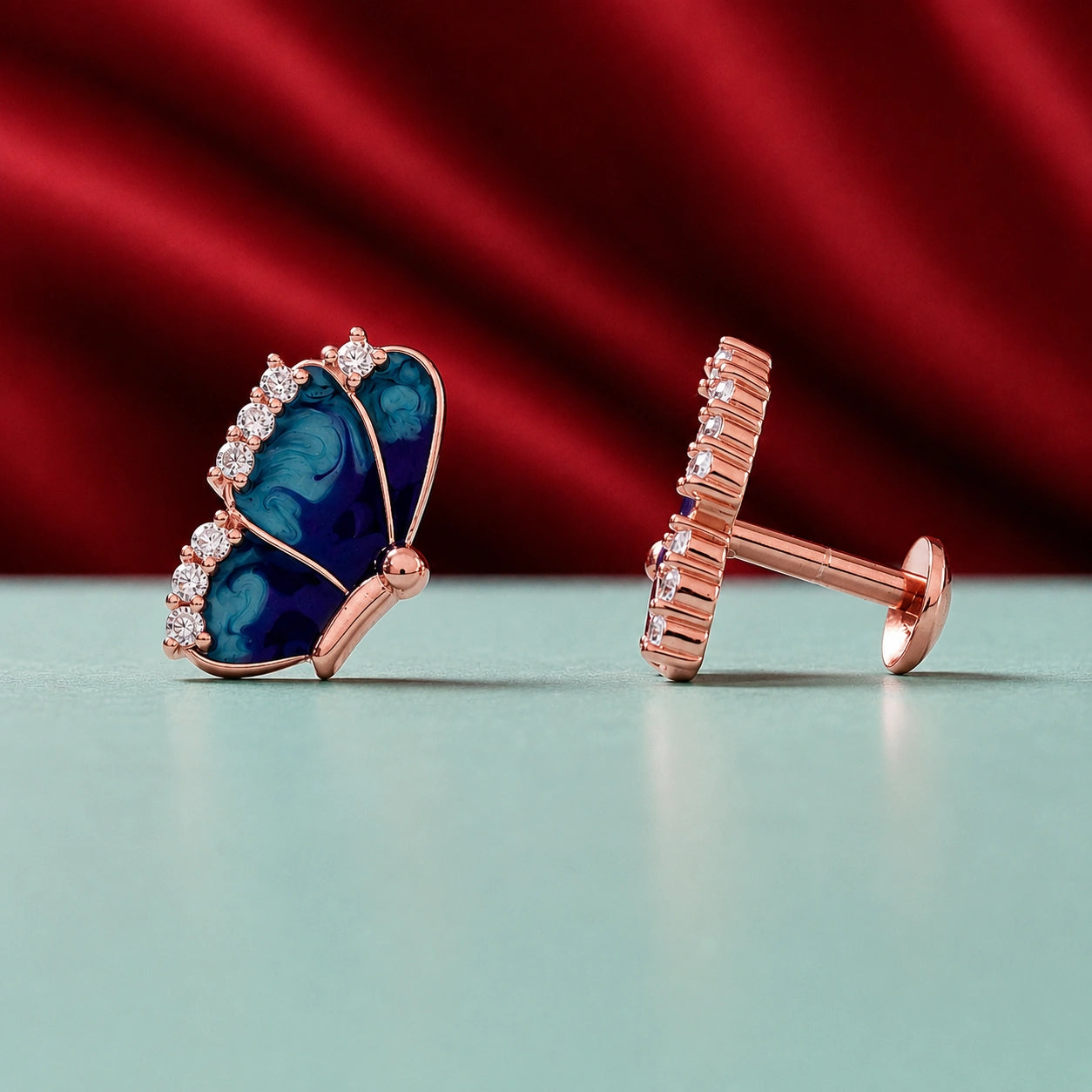 Rose Gold Blue Wing Studs