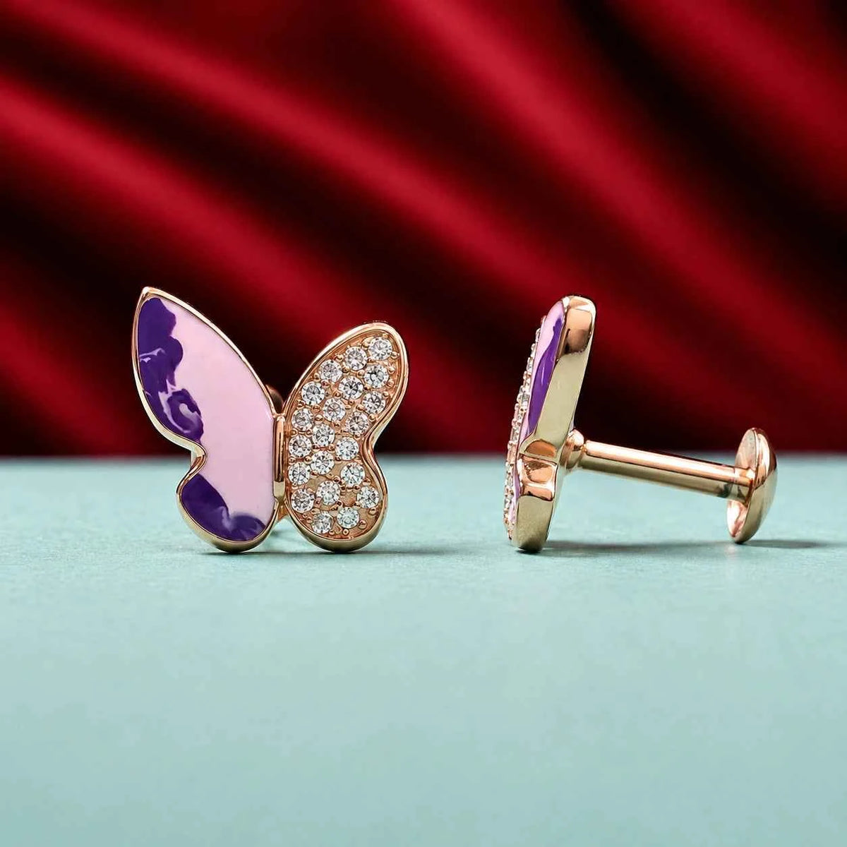 Rose Gold Purple Butterfly Stud
