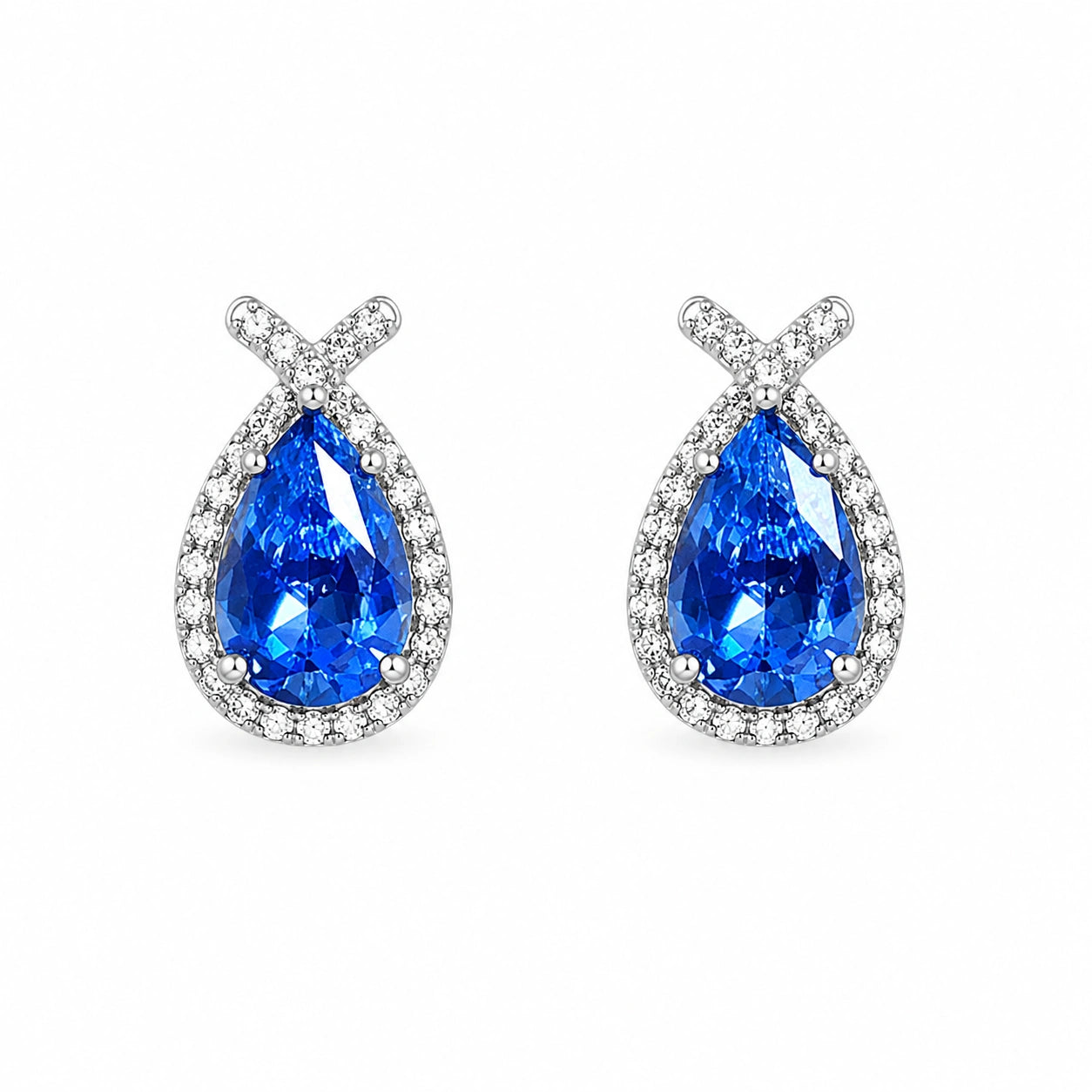 Sapphire Teardrop Halo Stud Earrings
