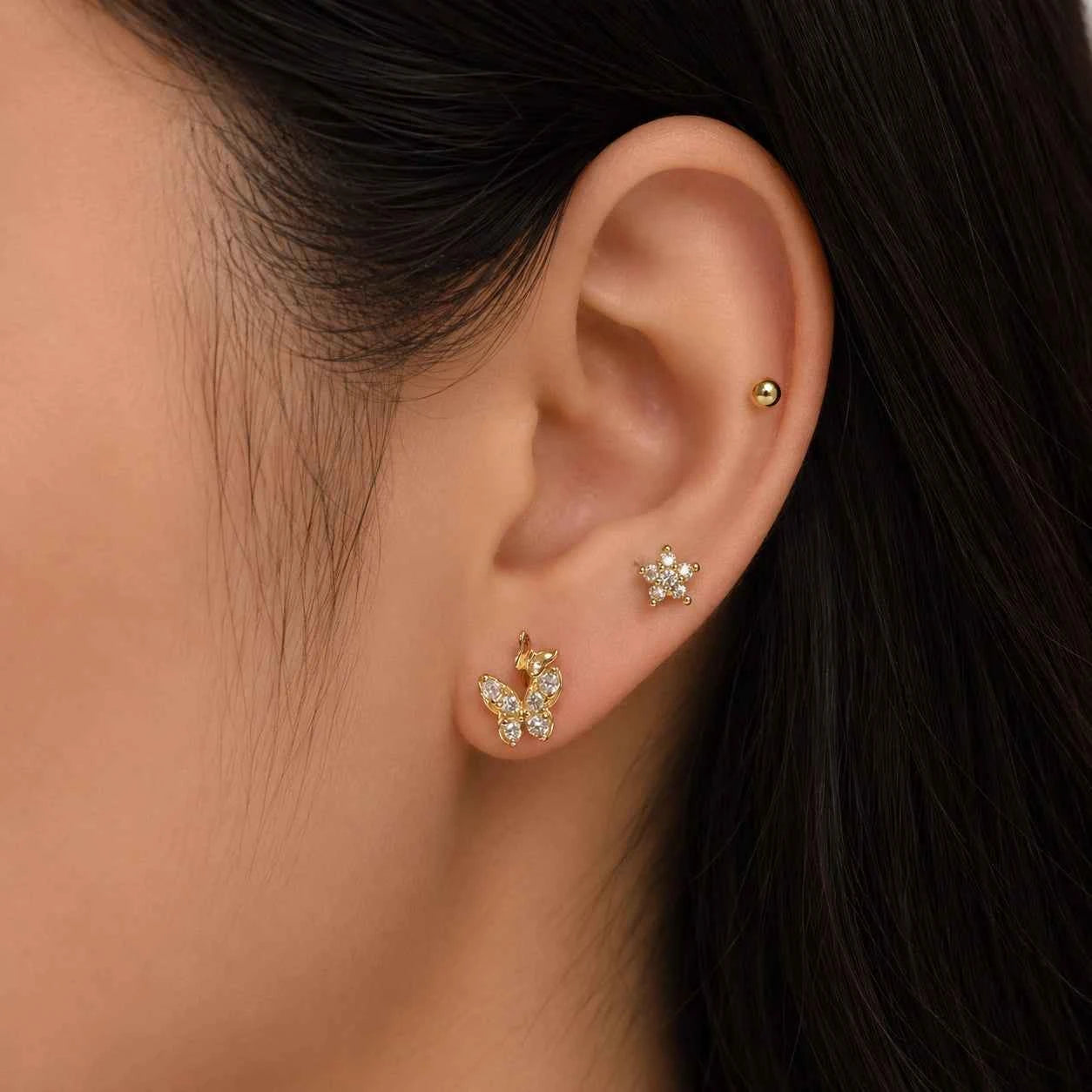 Silver CZ Butterfly Stud Earrings
