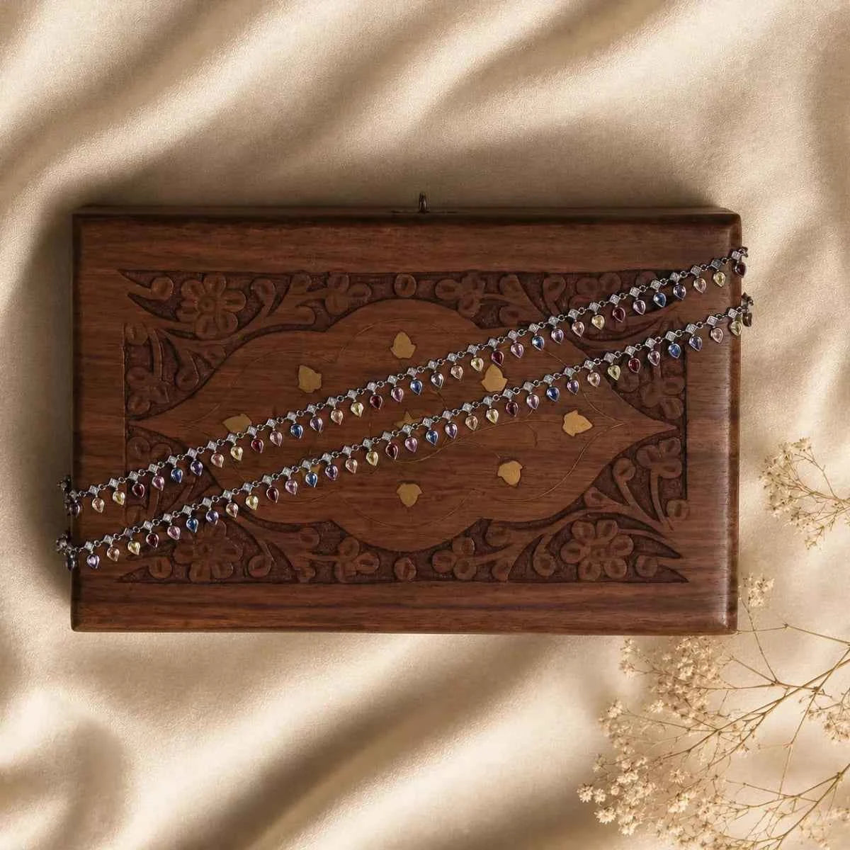 Silver 925 anklet chain with small dangling beads