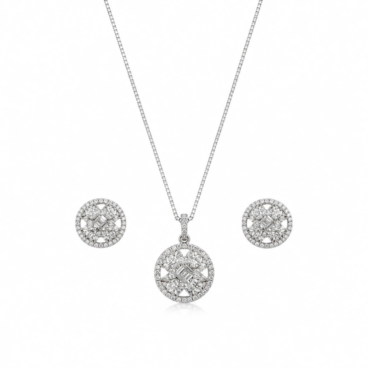 Celestial Sparkle Pendant Set with Stud Earrings - Silvorn India