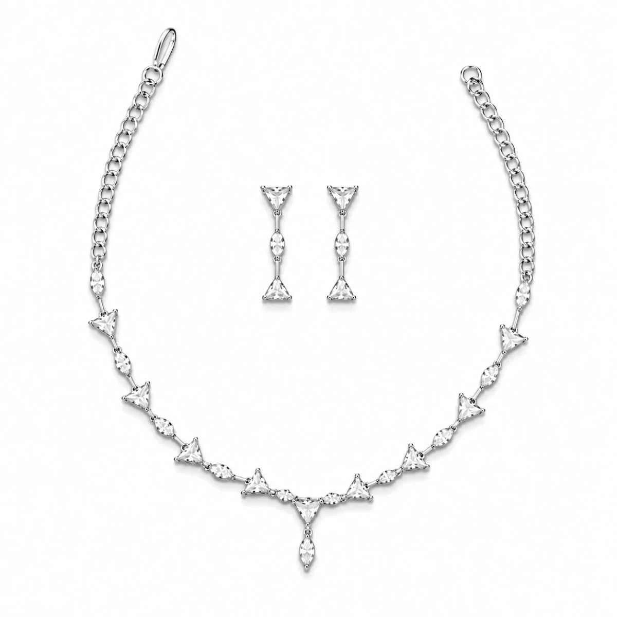 925 silver crystal necklace with pear-shaped charms and matching drop earrings