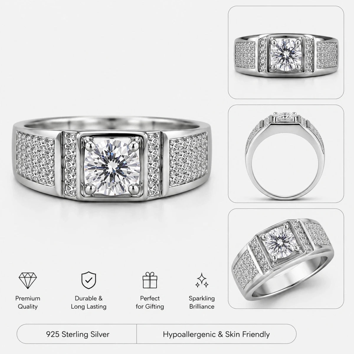 Diamond Crest Sterling Silver Ring - Silvorn India