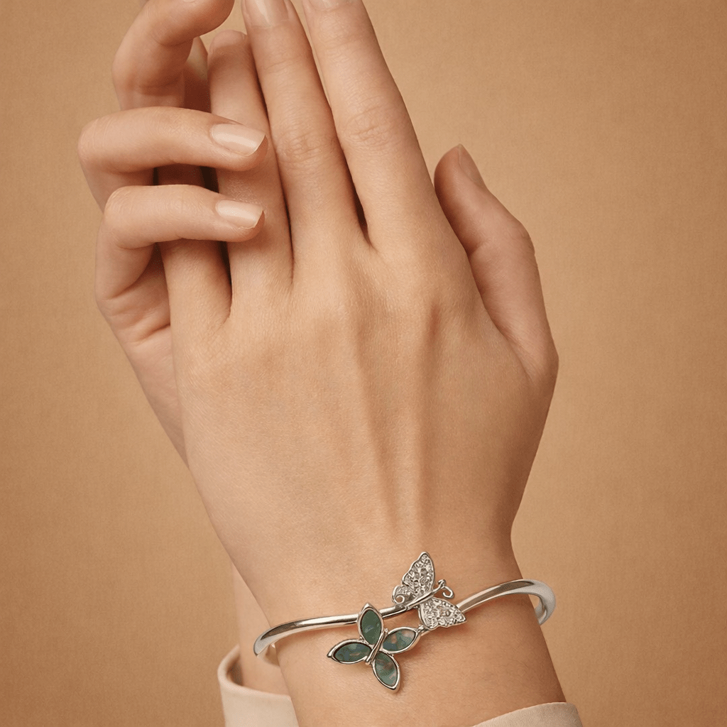Dual Butterfly Sterling Open Cuff Bracelet for Women - Silvorn India