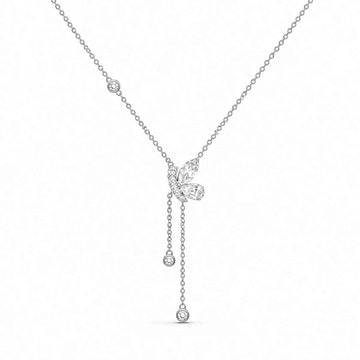 Elegant Butterfly Drop Pendant Necklace with Dangling Crystals