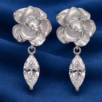 Elegant Floral Drop Earrings with Marquise Crystal