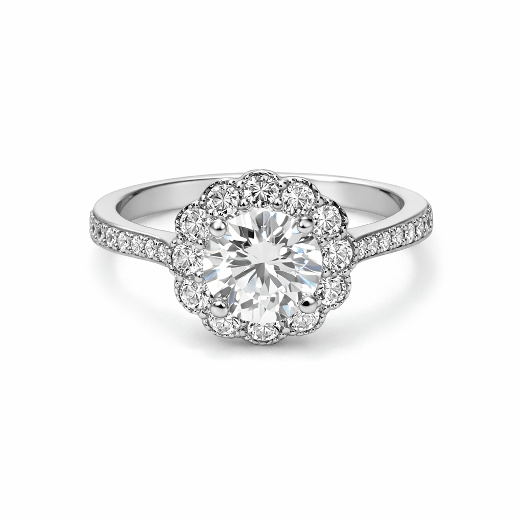 Elegant Halo Sparkle Silver Ring – Classic Round Cut Statement Piece - Silvorn India