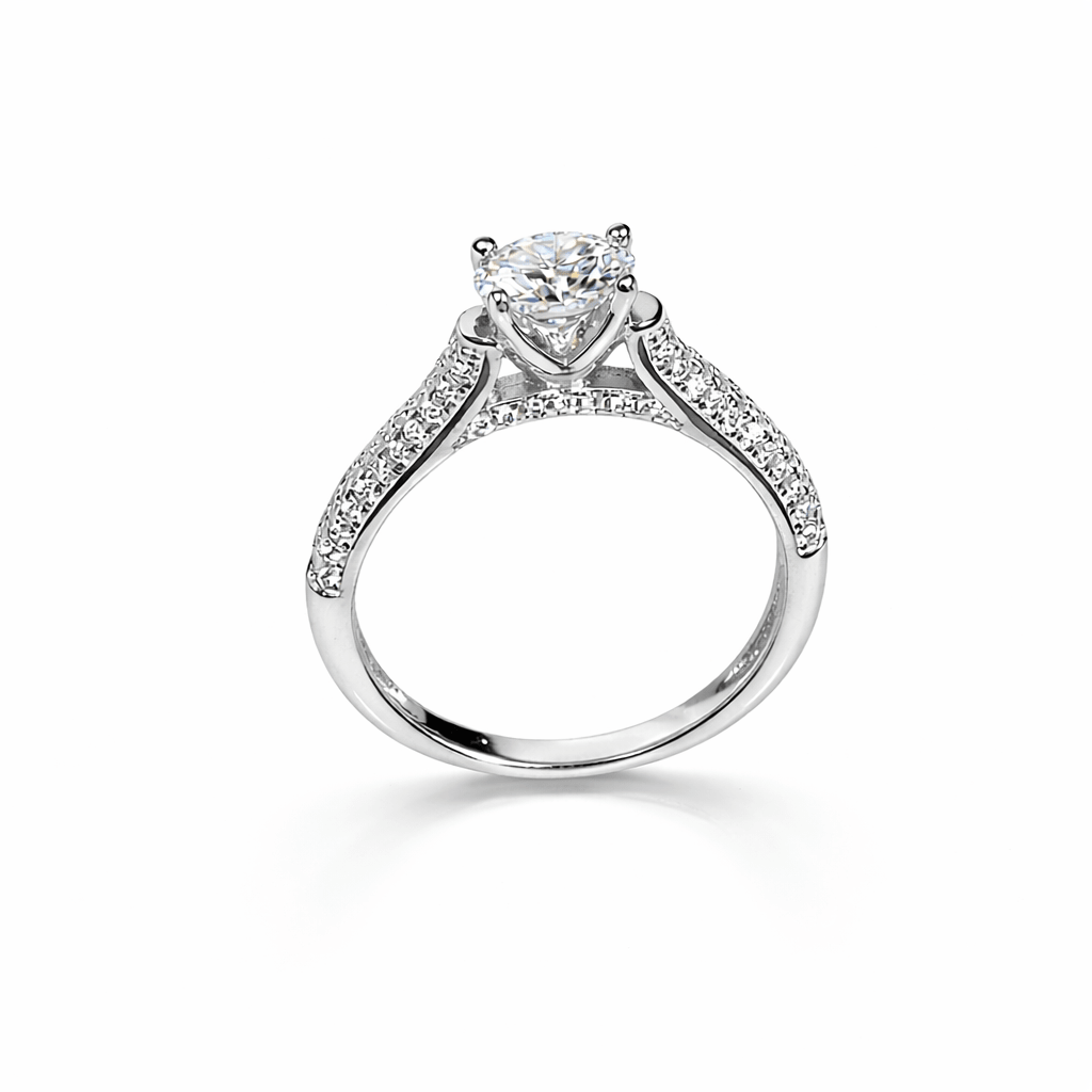 Elegant Silver Sparkle Solitaire Ring - Silvorn India