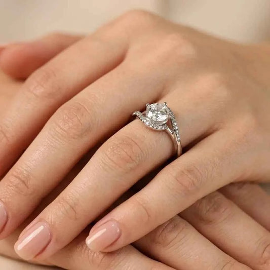 Elegant Spiral Halo Cubic Zirconia Promise Ring in Sterling Silver