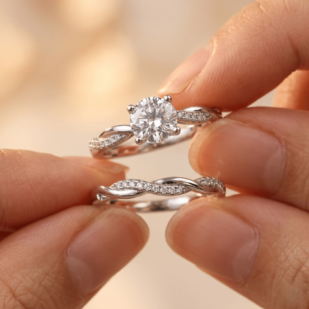 Elegant Sterling Silver Zirconia Twist Ring Set for Women - Silvorn India