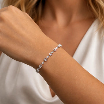Emerald Cut Halo Tennis Bracelet - Silvorn India