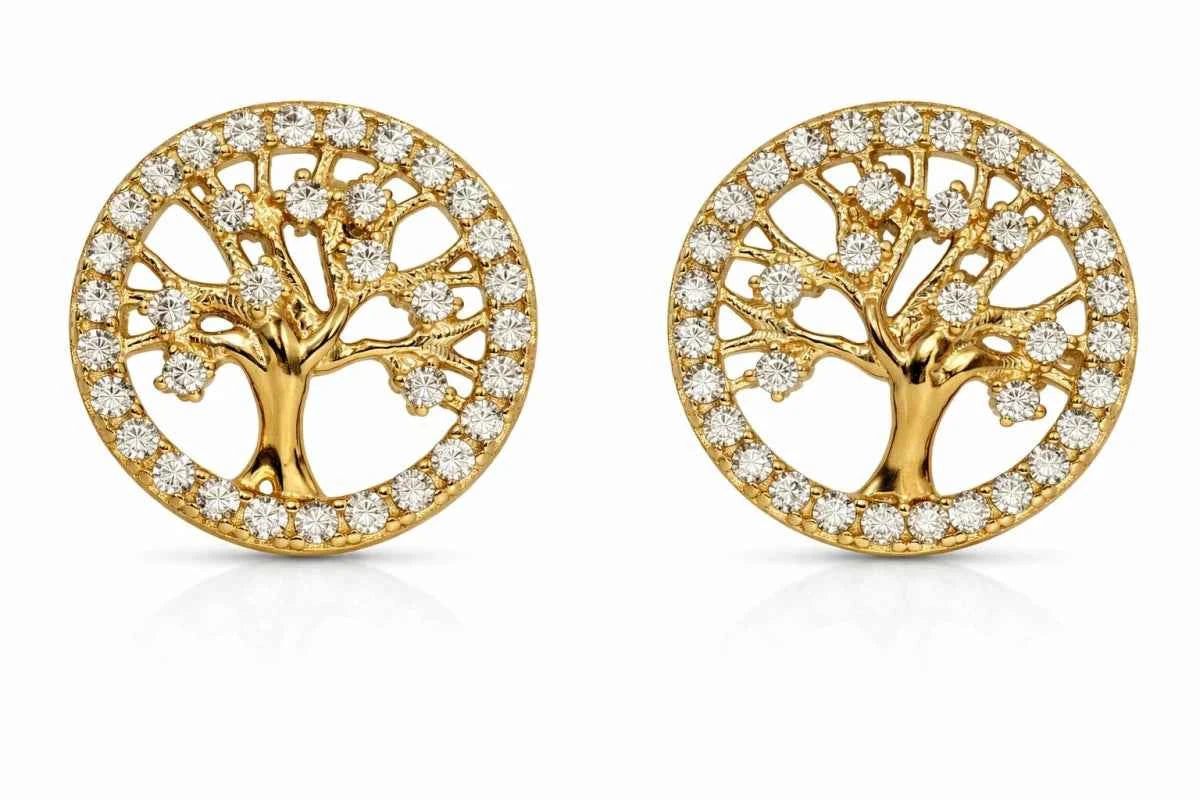 Eterna Bloom Tree Studs – Gold And Rosegold Radiance with Crystal Halo