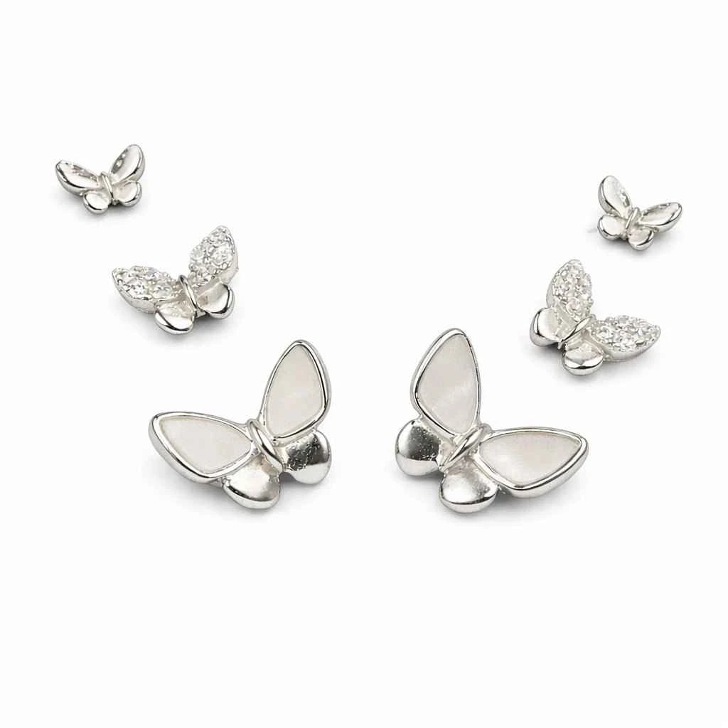 Ethereal Butterfly Collection – Pearlescent Inlay & Shimmering Pav Stud Earrings