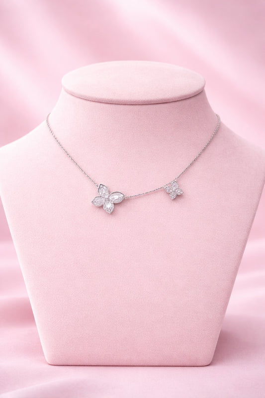 Dual Floral Accent Pendant in 925 Sterling Silver