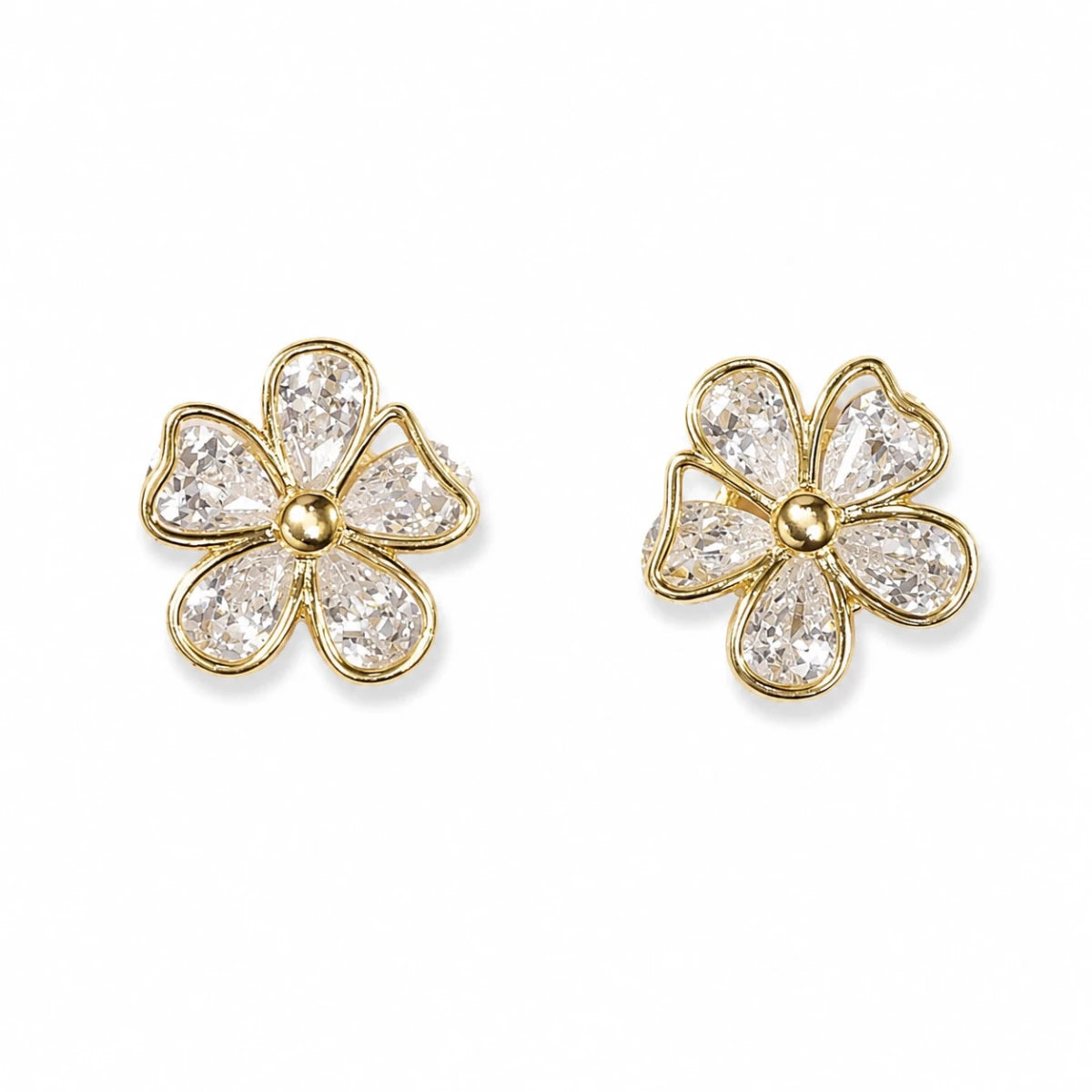 Gold Crystal Flower Studs | 925 Sterling Silver - Silvorn India