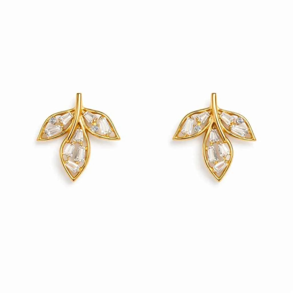 Golden Laurel Baguette Leaf Studs