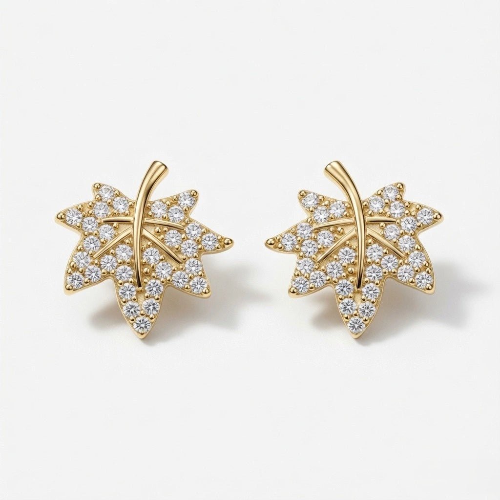 Golden Maple Leaf Crystal Studs - Silvorn India