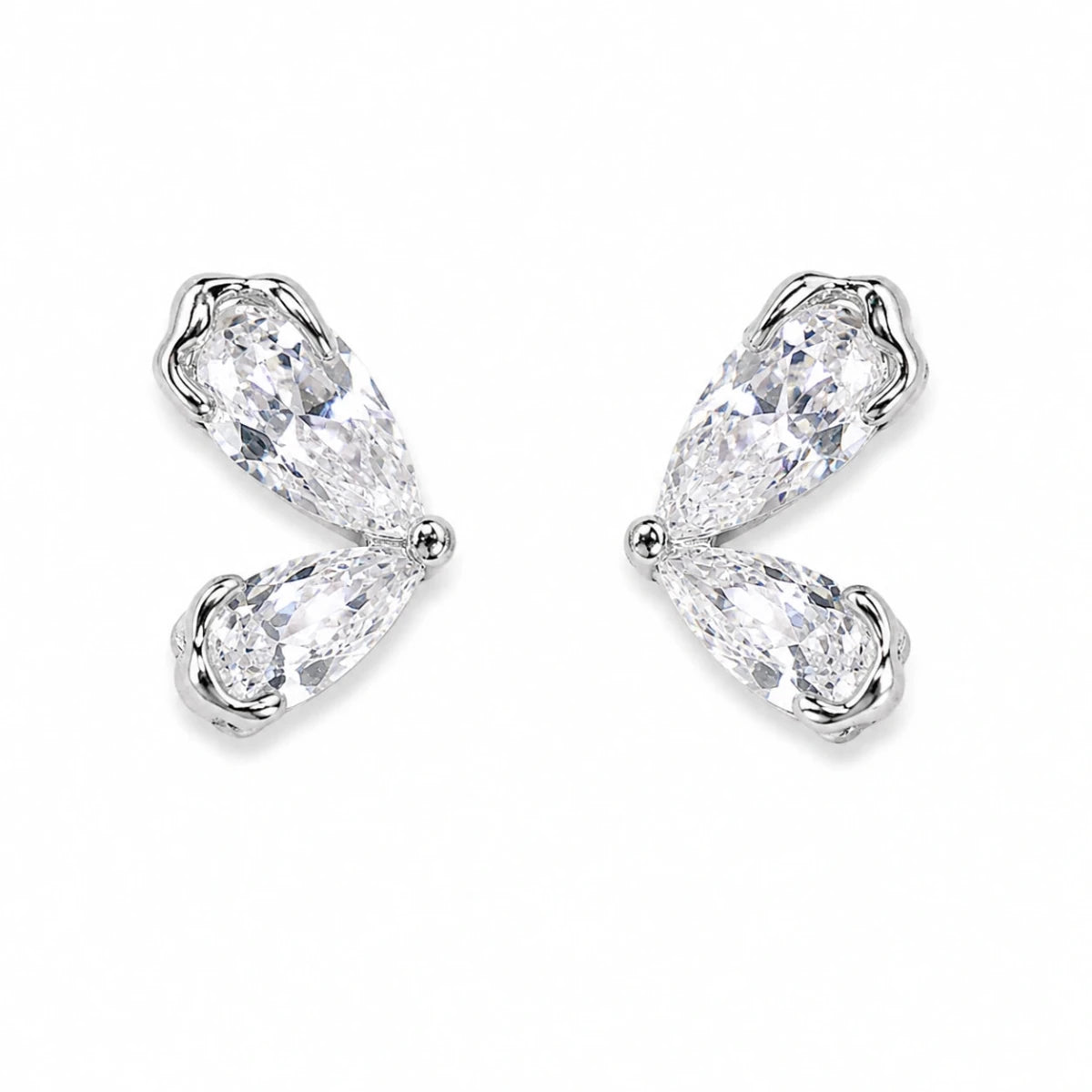 Half Butterfly Crystal Studs | 925 Sterling Silver - Silvorn India