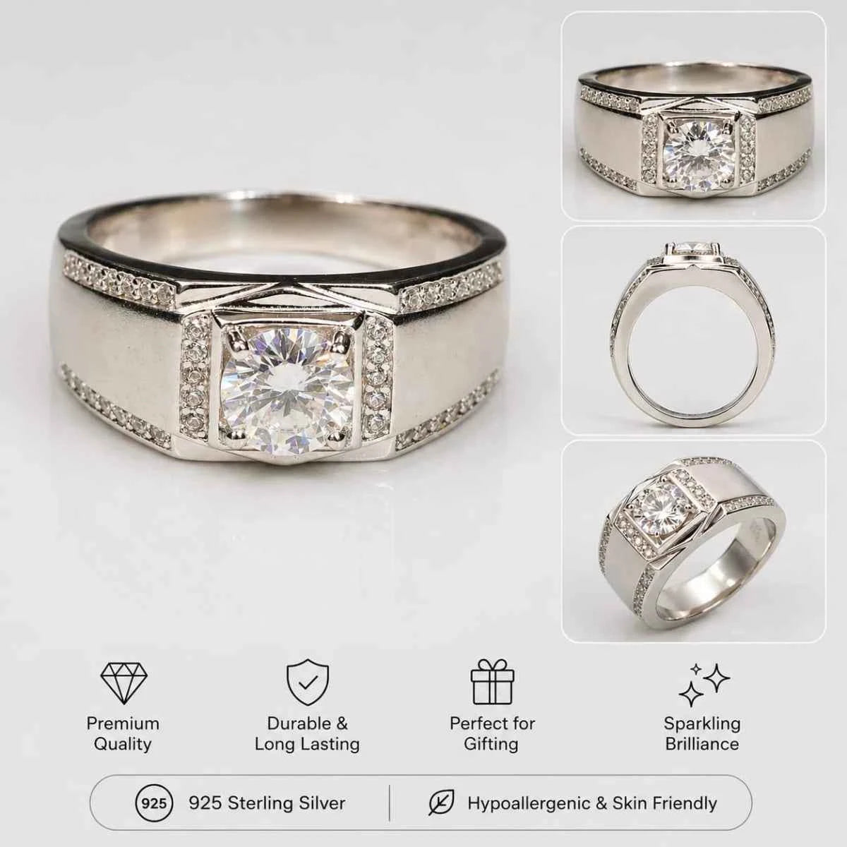 Imperial Crown Men's Silver - Tone Radiant Stone Statement Ring - Silvorn India