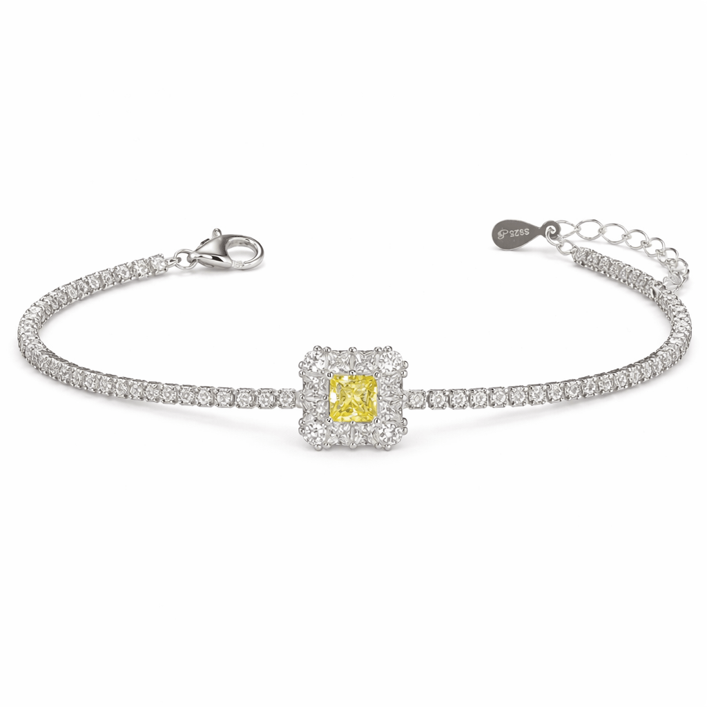 Luminous Canary Square Halo Tennis Bracelet - Silvorn India