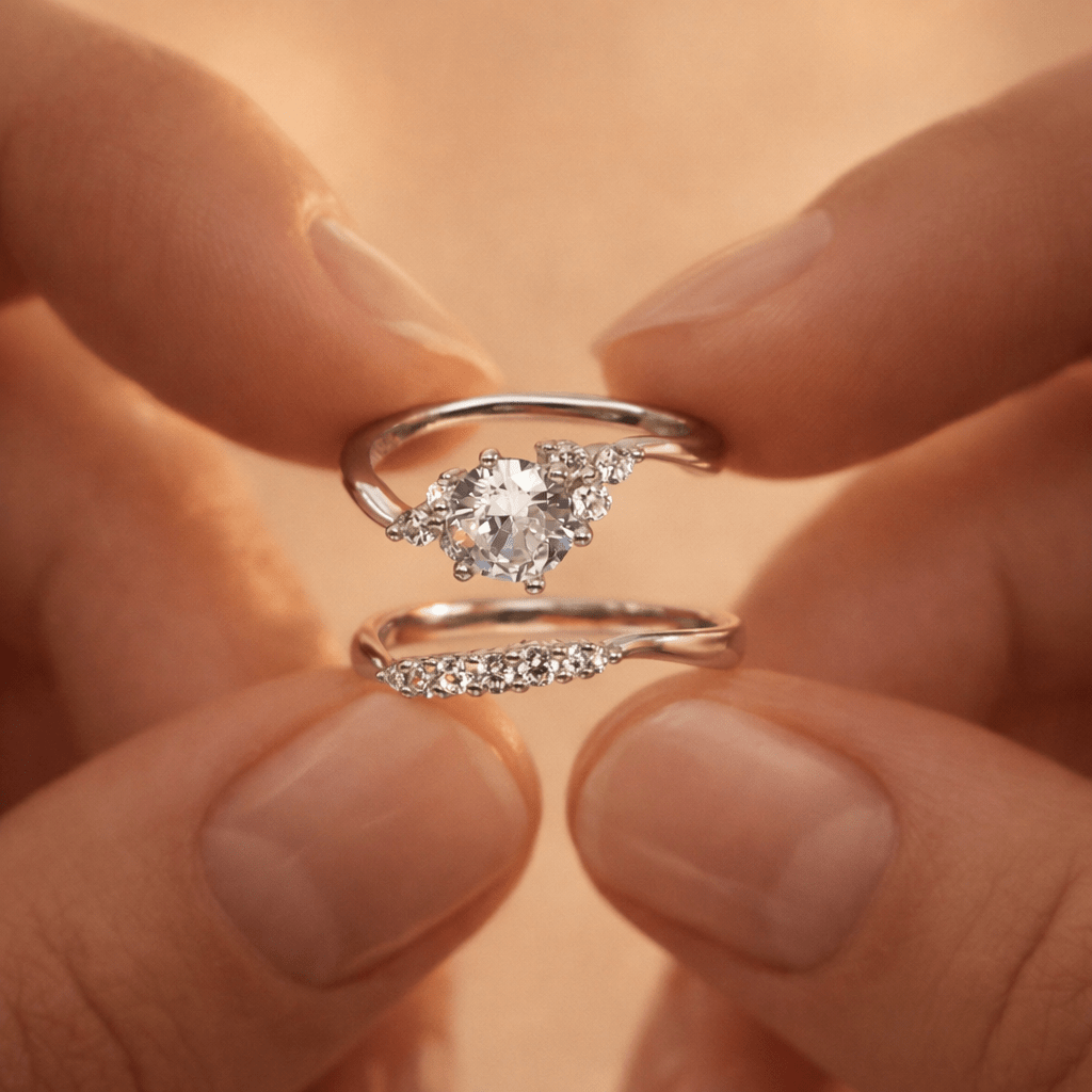 Luna Twist Dual Ring – Elegant Wrap with Radiant Center Stone - Silvorn India