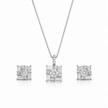 Luxury Princess Cut Crystal Pendant Set for Women |