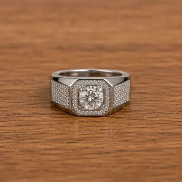 Men’s 925 Sterling Silver Octagon Halo Statement Ring