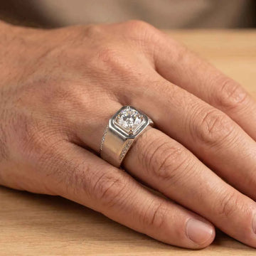 Men’s Royal Sterling Silver Geometric CZ Crown Ring with Wide Band