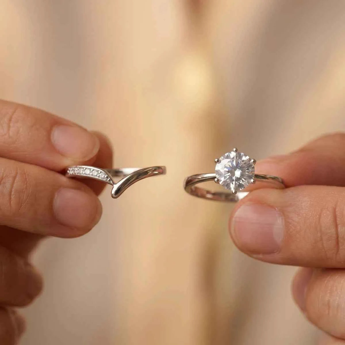 Minimalist Stackable V - Shaped & Solitaire Ring - Silvorn India