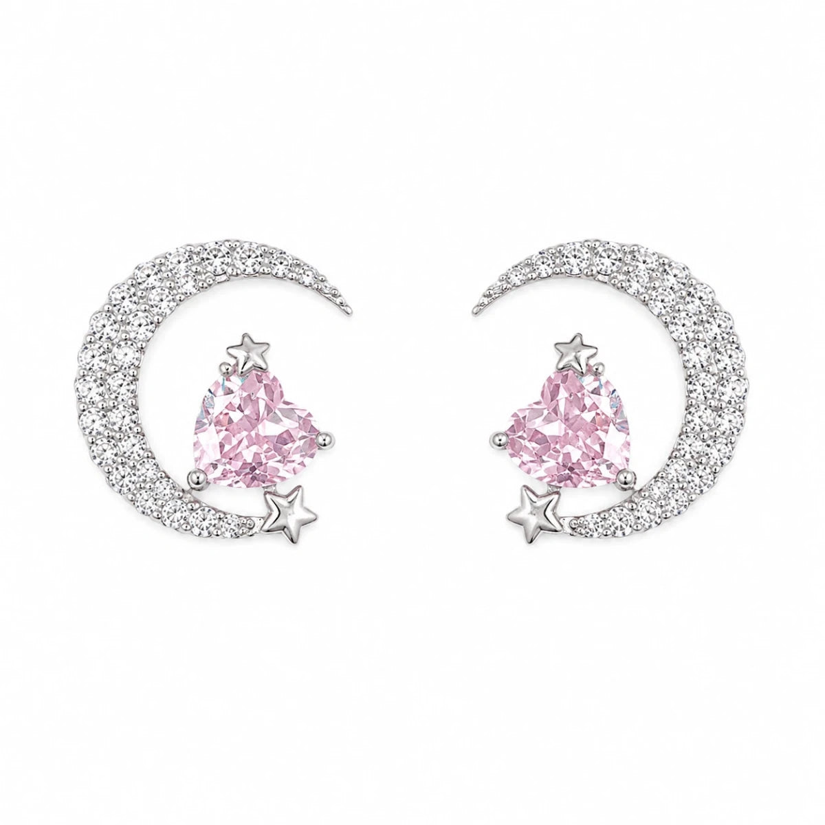 Moonlit Heart Crystal Studs - Silvorn India