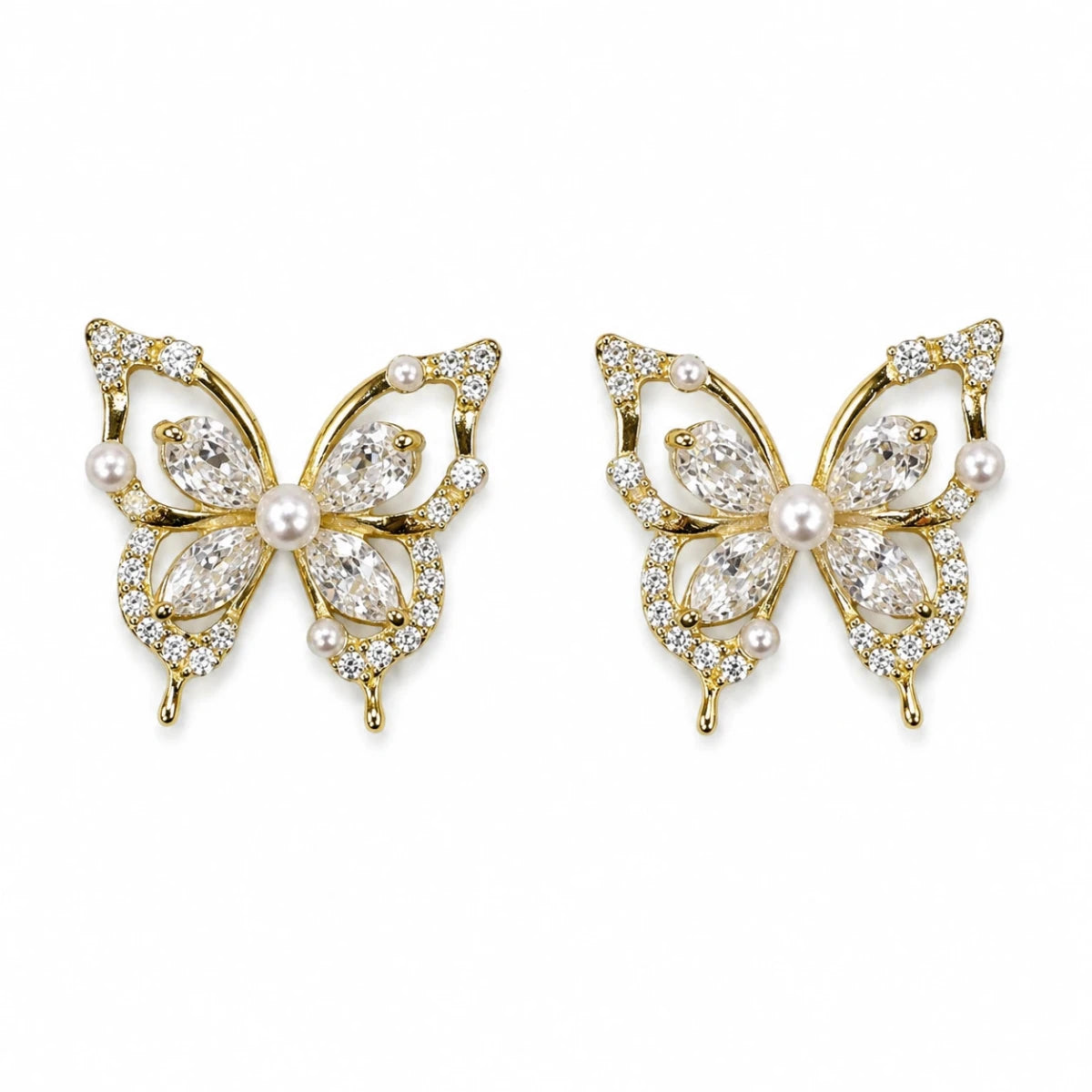 Pearl Butterfly Crystal Studs | 925 Sterling Silver - Silvorn India