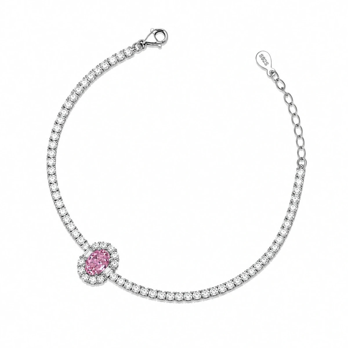 Pink Oval Solitaire Bracelet - Silvorn India